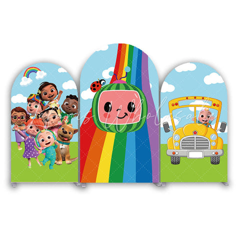 Toile de fond pour arche Joyeux Anniversaire thème Cocomelon