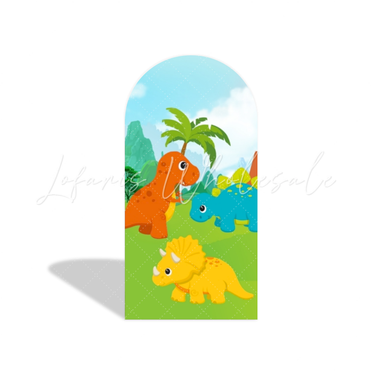 Toile de fond pour arche Joyeux Anniversaire thème dessin animé dinosaure mignon