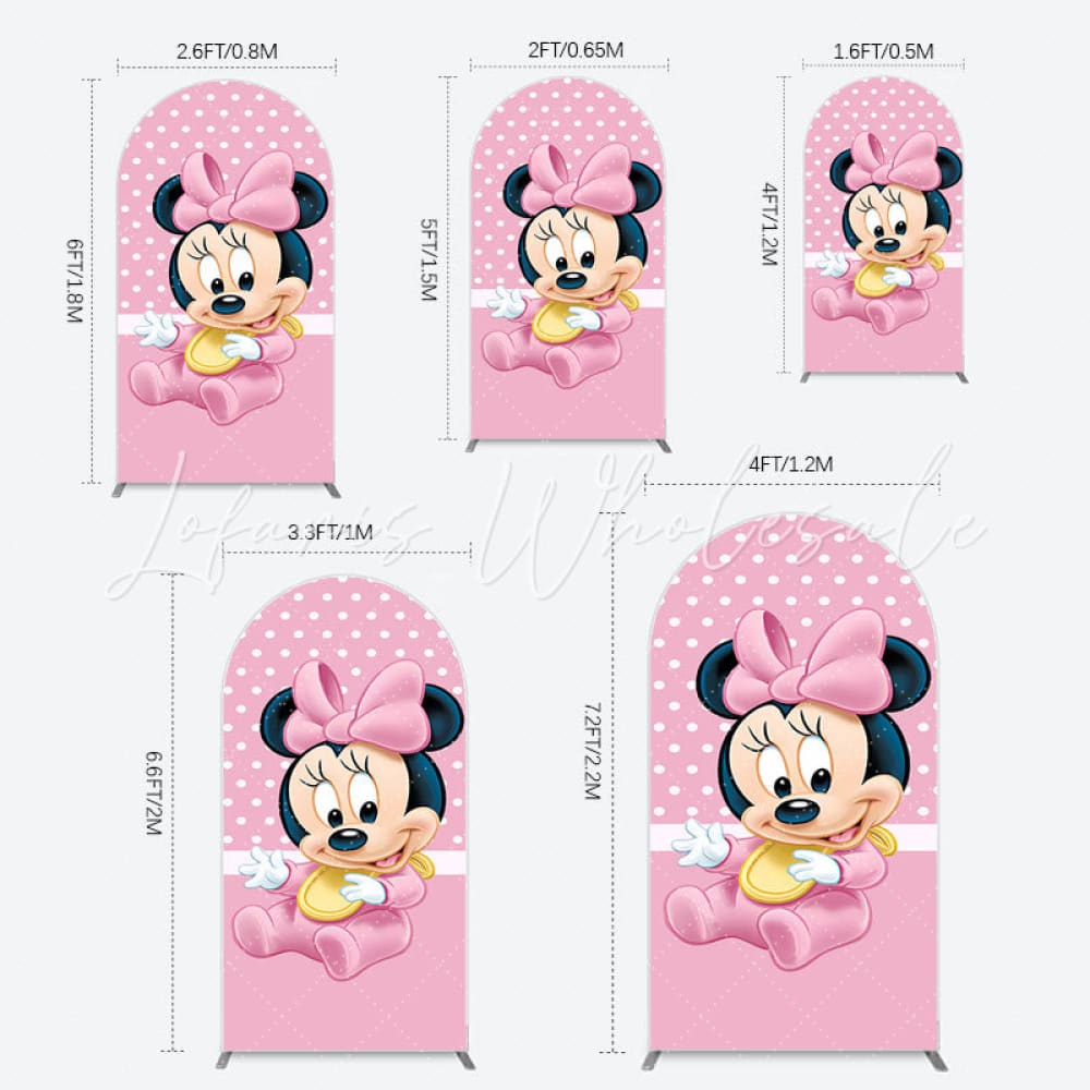 Toile de fond pour arche anniversaire Minnie Mouse Disney rose à pois blancs