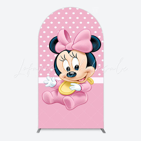 Toile de fond pour arche anniversaire Minnie Mouse Disney rose à pois blancs