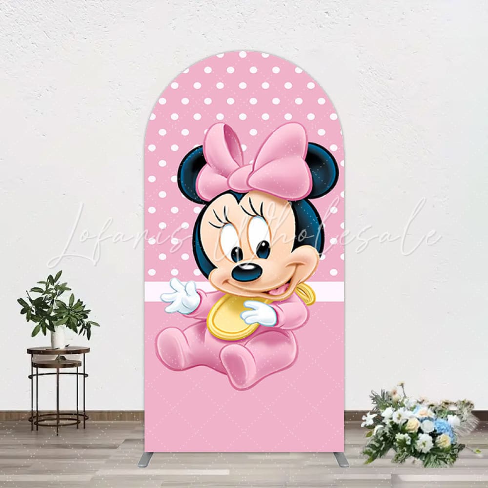 Toile de fond pour arche anniversaire Minnie Mouse Disney rose à pois blancs