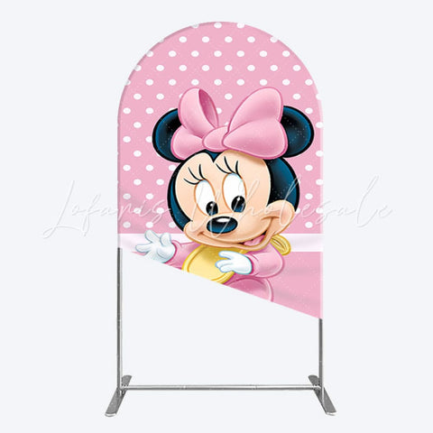 Toile de fond pour arche anniversaire Minnie Mouse Disney rose à pois blancs