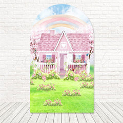Toile de fond pour arche jolie chambre rose maison de poupée pour fête fille