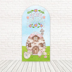 Toile de fond pour arche thème pastel maison œuf de Pâques pour événement Pâques enfants
