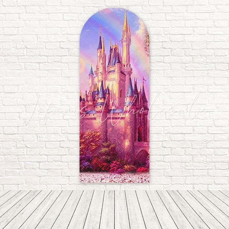 Toile de fond pour arche joie anniversaire style scène magique château Disney fantaisie