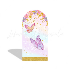 Toile de fond pour arche Joyeux Anniversaire papillon flore