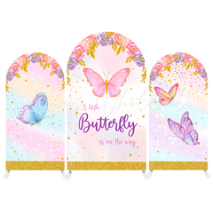 Toile de fond pour arche Joyeux Anniversaire papillon flore