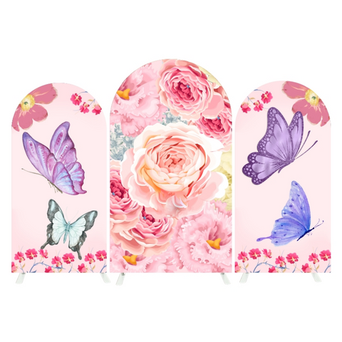Toile de fond pour arche Joyeux Anniversaire papillon flore fleur