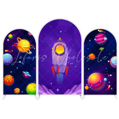 Toile de fond pour arche fête anniversaire Baby Shower dessin animé galaxie