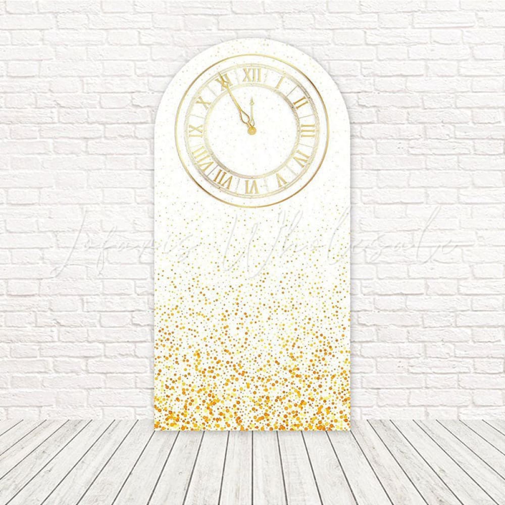 Toile de fond pour arche horloge dorée réveillon pour compte à rebours