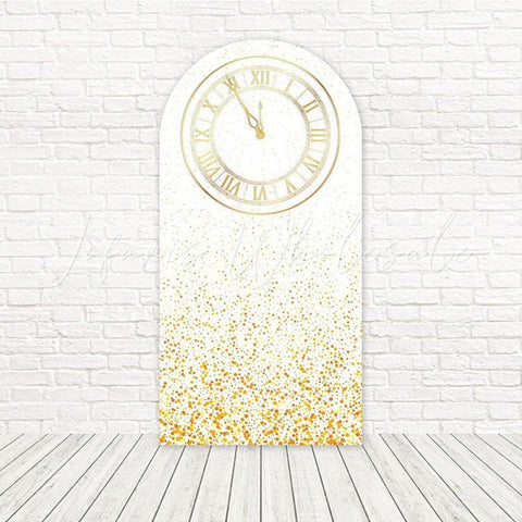 Toile de fond pour arche horloge dorée réveillon pour compte à rebours
