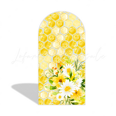 Toile de fond pour arche fête anniversaire thème abeille jaune miel doux