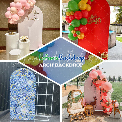 Toile de fond pour arche double face ligne d'horizon lumière ville roi