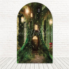 Toile de fond pour arche forêt illuminée arbres magiques pour événement rêveur