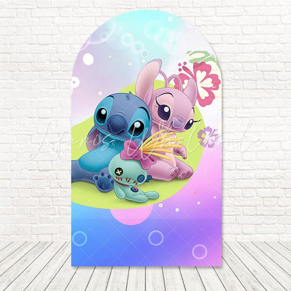Toile de fond pour arche duo dessin animé Lilo et Stitch pour anniversaire tropical