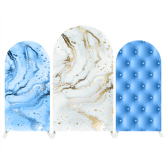 Toile de fond pour arche Joyeux Anniversaire capitonné marbre bleu