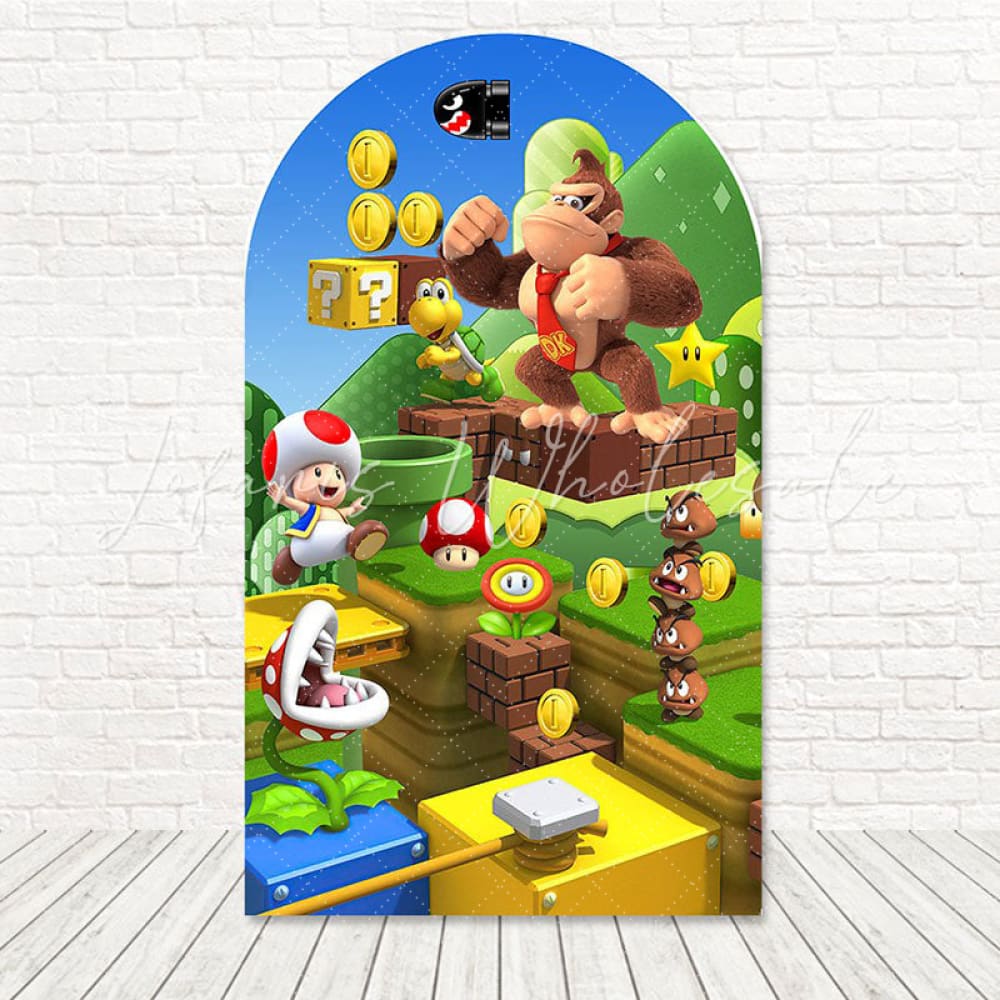 Toile de fond pour arche aventure briques Mario Bros pour fête d'enfants
