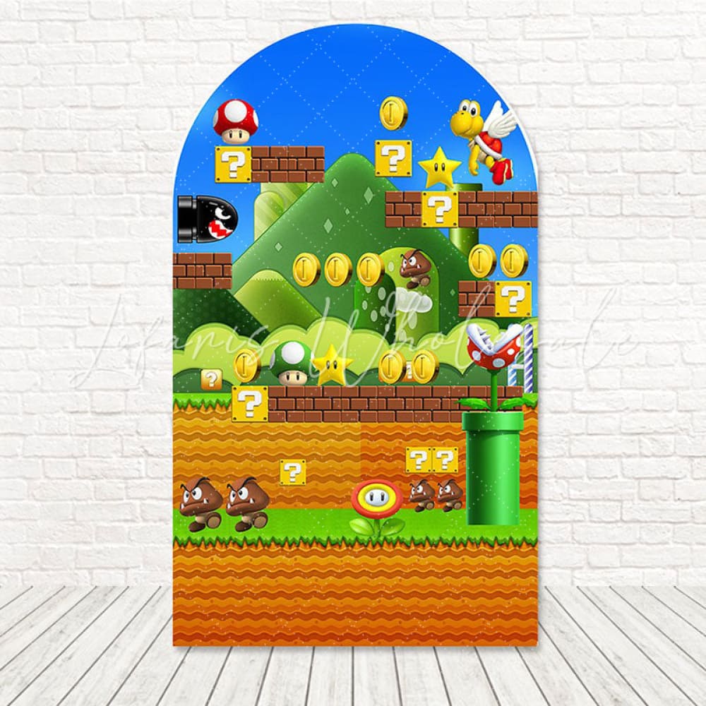 Toile de fond pour arche jeu Mario Bros pixel fun pour thème fête rétro