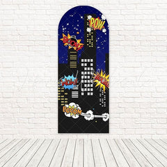 Toile de fond pour arche événement fan action immeubles super-héros Marvel