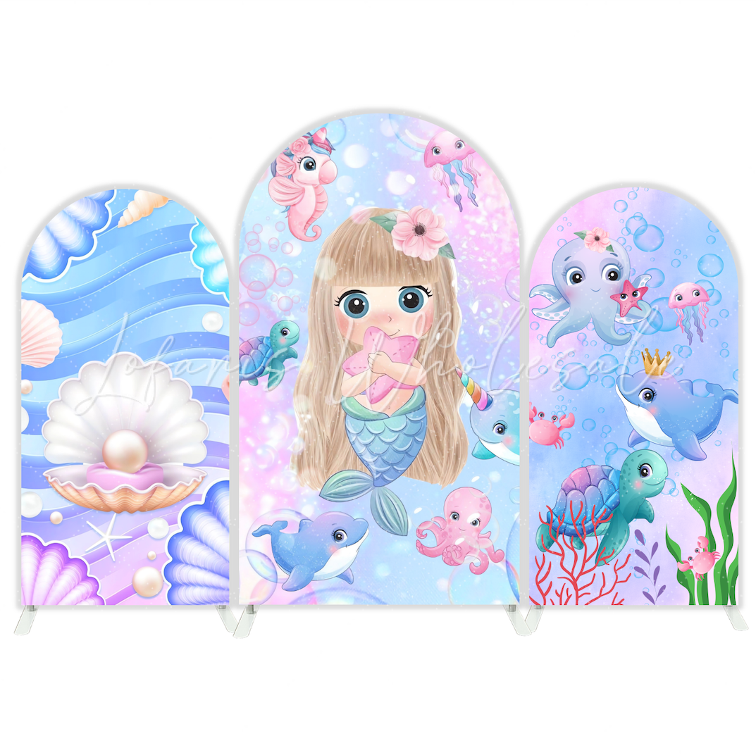 Housse pour arche fond fête anniversaire Baby Shower Sirène