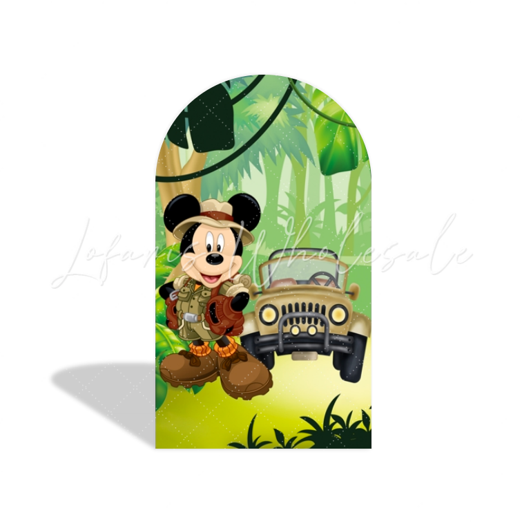 Toile de fond pour arche Joyeux Anniversaire Mickey Safari Sauvage
