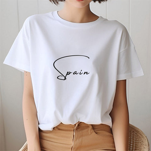 T-shirt à manches courtes avec lettre minimale olympique 2024 Espagne