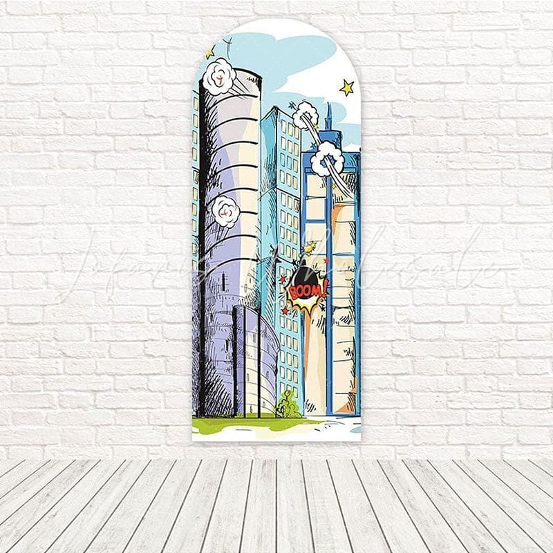 Toile de fond pour arche utilisation fun à thème scène action paysage rue héros peint