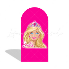 Toile de fond pour arche Joyeux Anniversaire tête Barbie rose