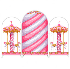 Toile de fond pour arche fête anniversaire Baby Shower carrousel rose