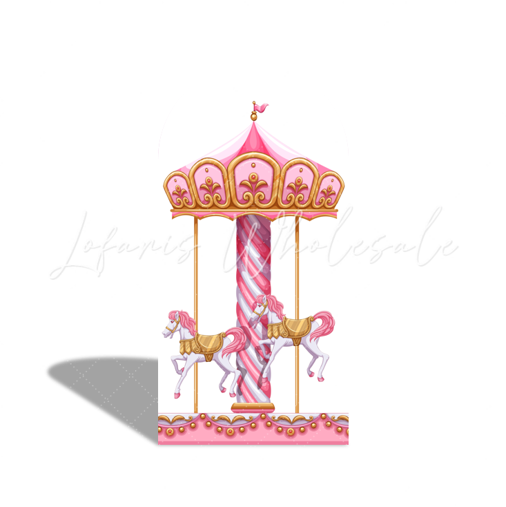 Toile de fond pour arche fête anniversaire Baby Shower carrousel rose