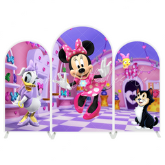 Toile de fond pour arche fête anniversaire danse Minnie rose
