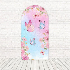 Toile de fond pour arche élégant papillons floraux roses pour occasions spéciales