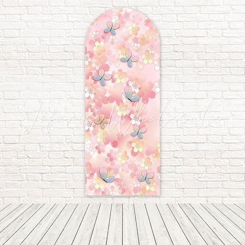Toile de fond pour arche jardin doux papillons fleurs roses pour fête printemps