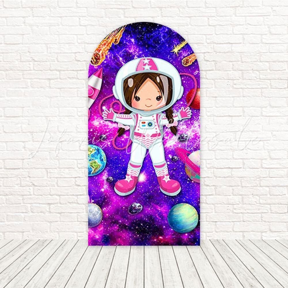 Toile de fond pour arche joie espace astronaute fille rose pour célébration anniversaire