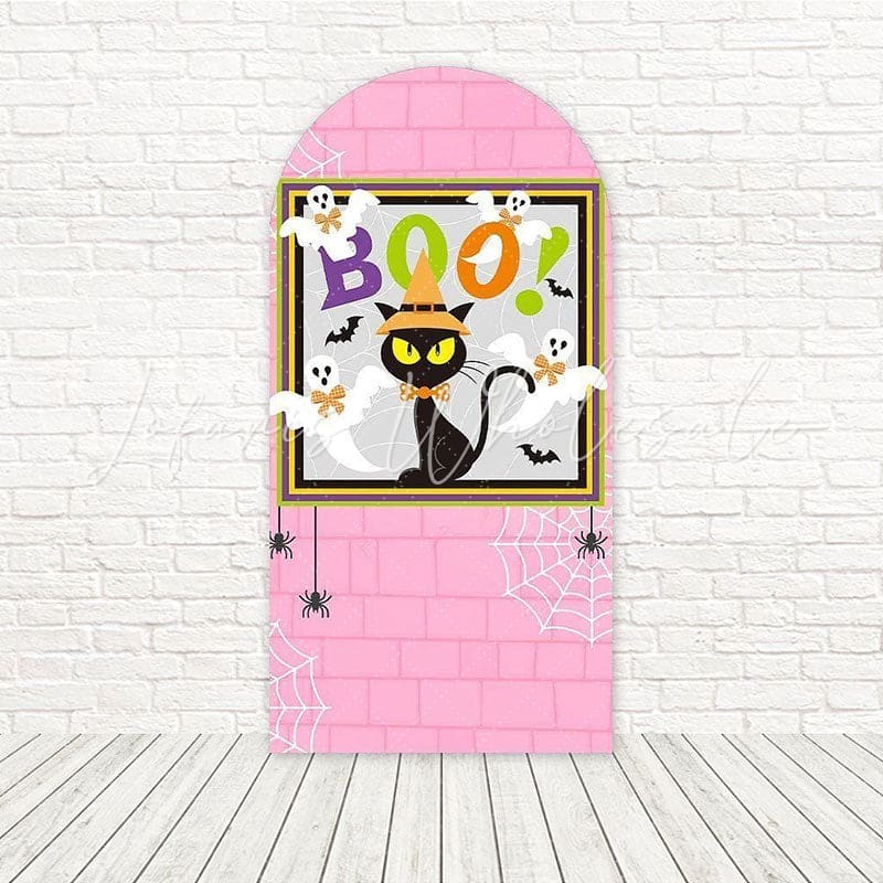 Toile de fond pour arche charme effrayant chat Halloween rose pour fête Halloween