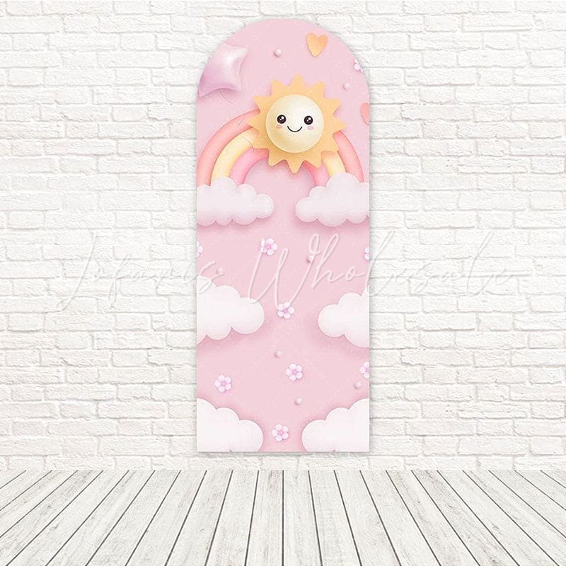 Toile de fond pour arche fête petit soleil rose pour fêtes à thème fun et lumineuses