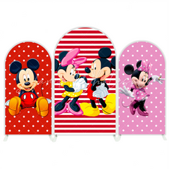 Toile de fond pour arche fête anniversaire Minnie Mickey rose