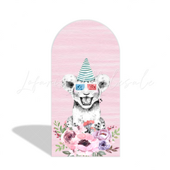 Housse pour arche Joyeux Anniversaire animal safari rose