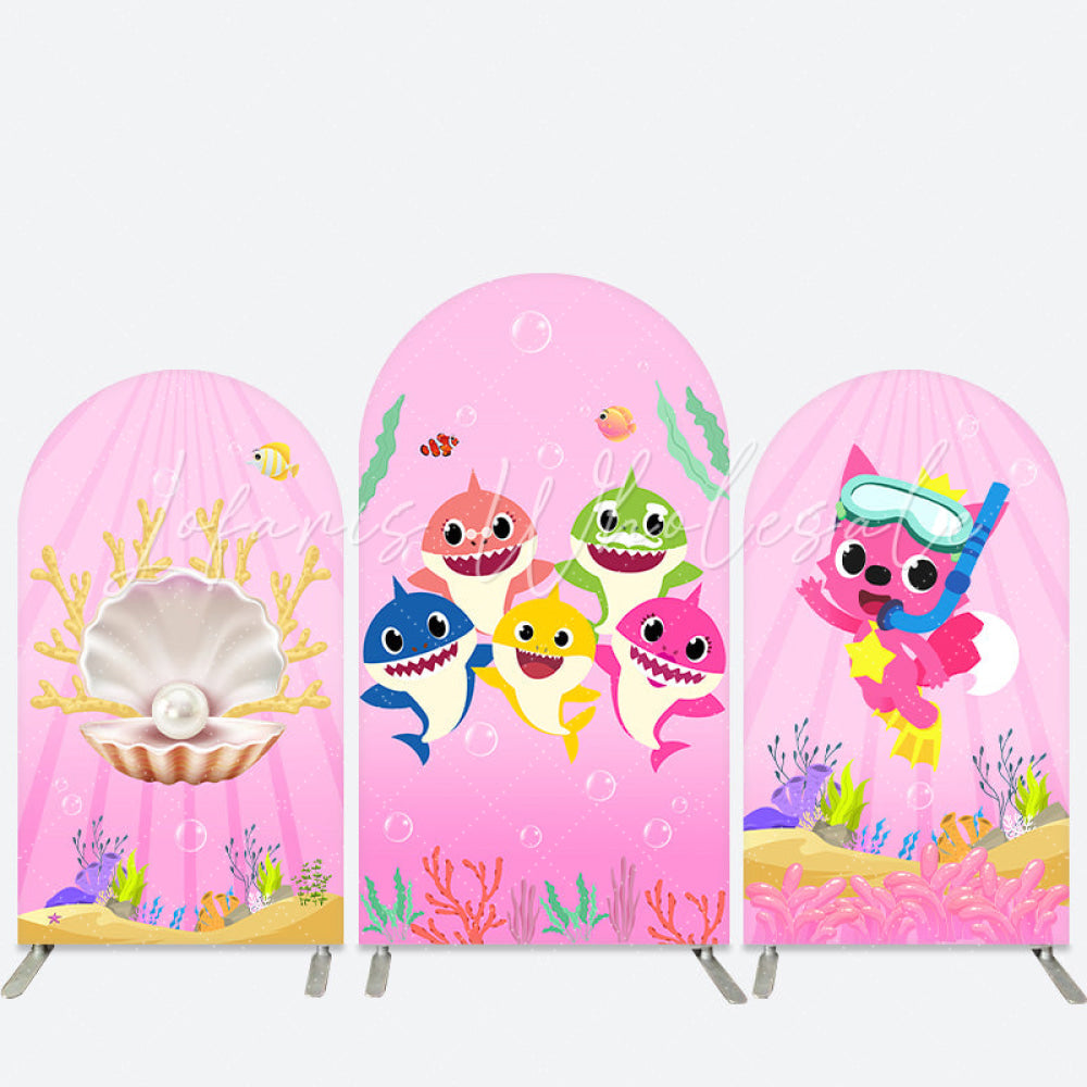 Kit toile de fond pour arche anniversaire petit requin monde marin rose