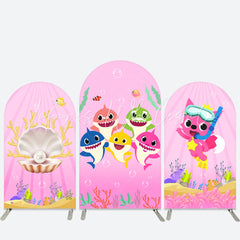Kit toile de fond pour arche anniversaire petit requin monde marin rose