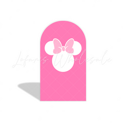 Toile de fond pour arche fête anniversaire Minnie rayures roses
