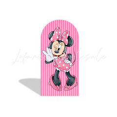 Toile de fond pour arche fête anniversaire Minnie rayures roses