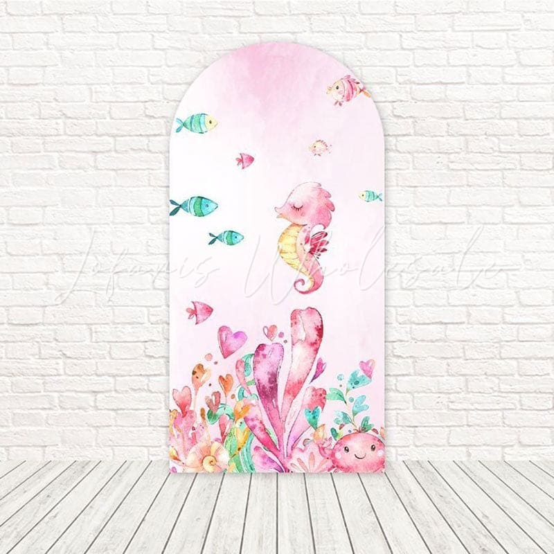 Toile de fond pour arche hippocampe sous l'océan rose pour événements thème océan