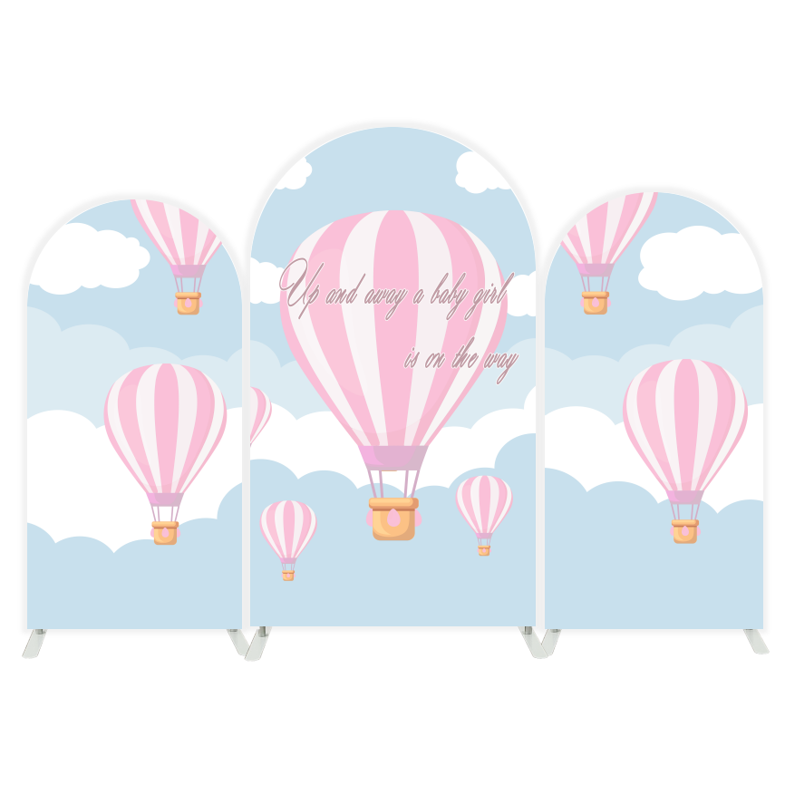 Toile de fond pour arche montgolfière rose pour fête anniversaire Baby Shower