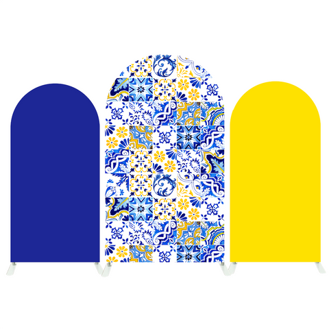 Toile de fond pour arche fête anniversaire Baby Shower porcelaine bleue et blanche