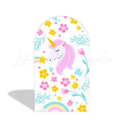 Couverture pour arche Joyeux Anniversaire licorne flore arc-en-ciel