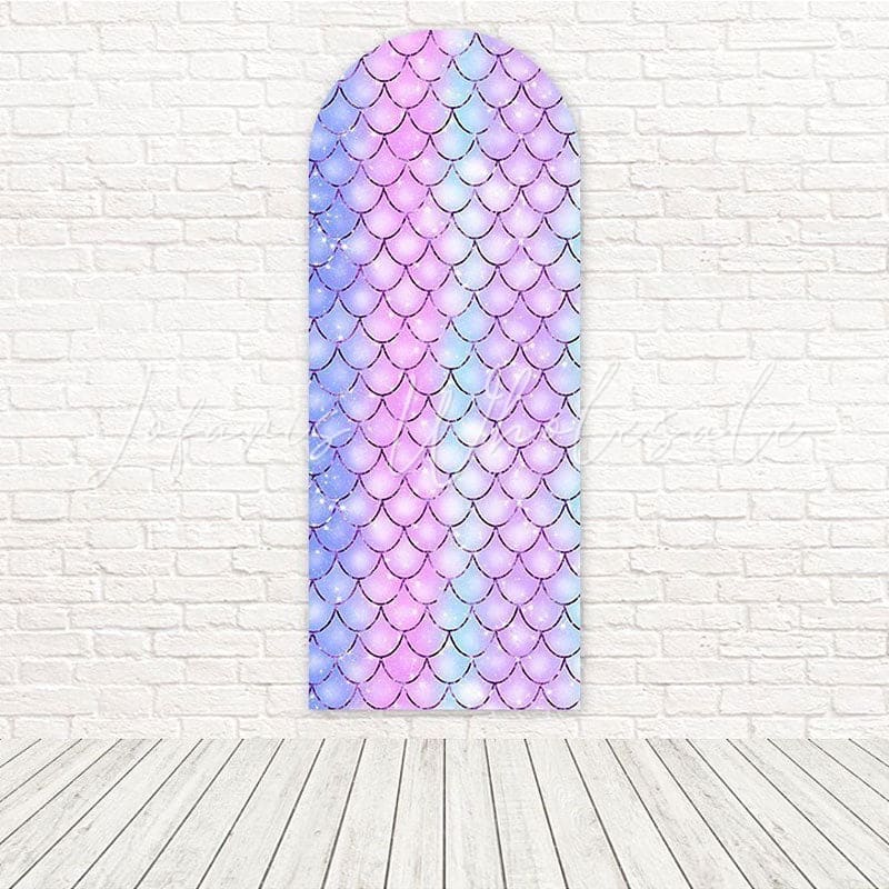 Toile de fond pour arche décor fête fun vibrant motif écailles arc-en-ciel