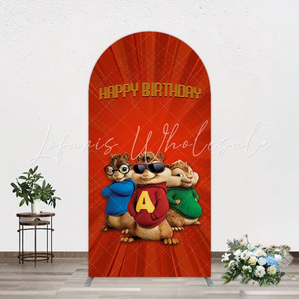 Toile de fond pour arche anniversaire Alvin et les Chipmunks rouge bleu vert