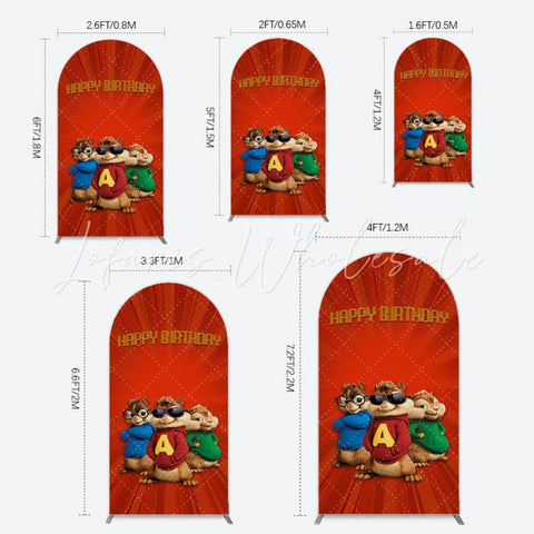 Toile de fond pour arche anniversaire Alvin et les Chipmunks rouge bleu vert