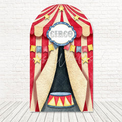 Toile de fond pour arche thème rayé chapiteau cirque rouge pour fête carnaval